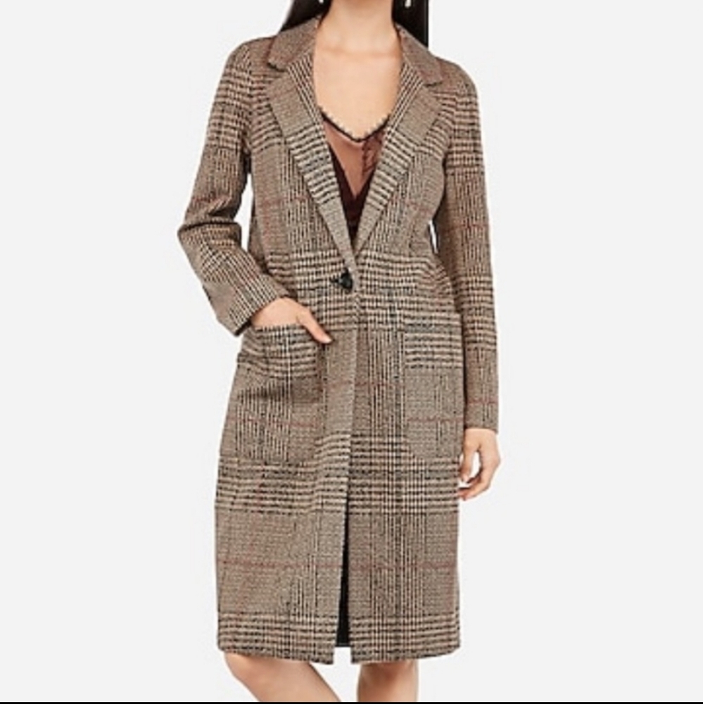 Plaid Knit Car Coat NWOT